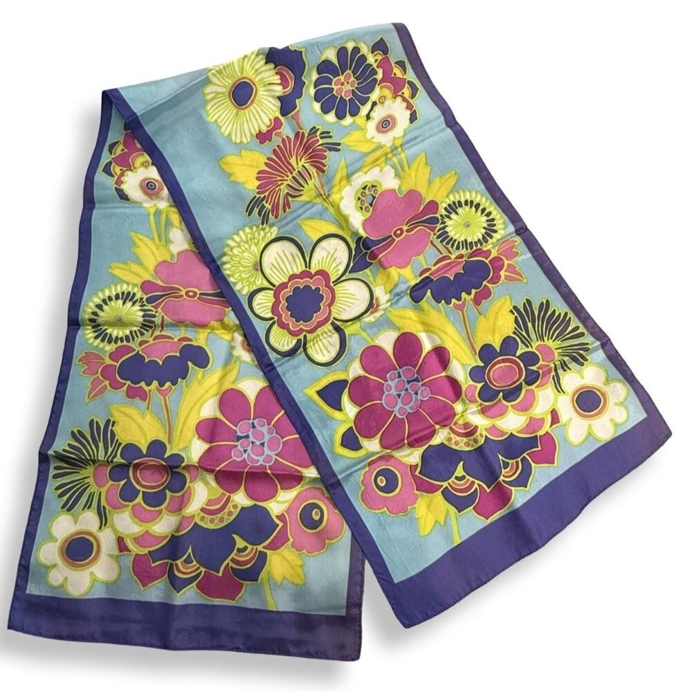 Vintage Floral Scarf‎ Womens 50x13 Made in Japan Boho Multicolor 70s Retro Wrap